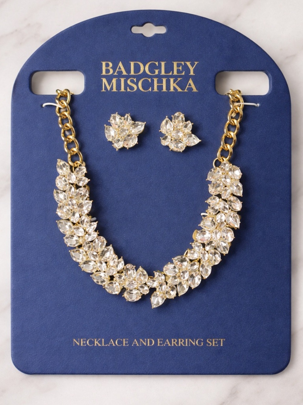 Badgley Mischka Gold Crystal Wedding Formal Necklace and Earring Set NWT